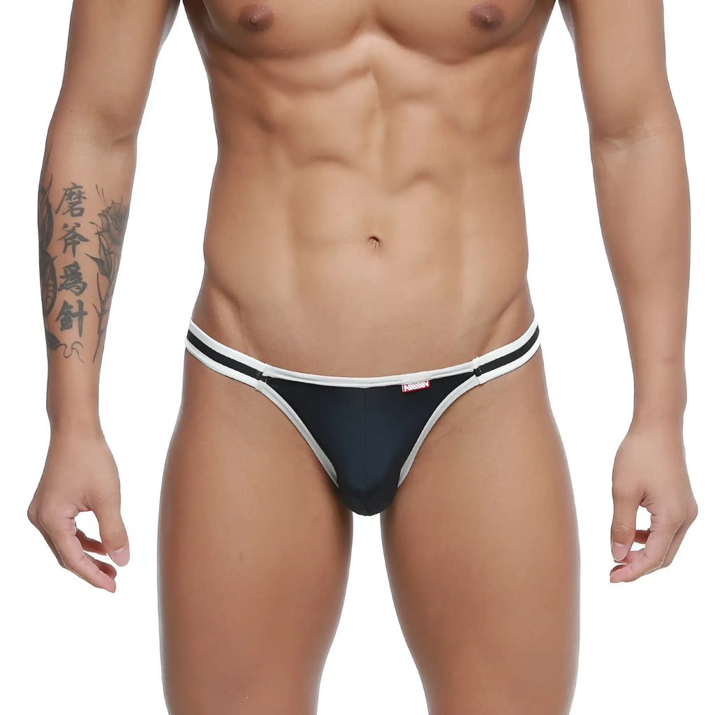 Black and white thong with sleek minimalist design from metromalewear link bikini dark blue 3605-28 collection