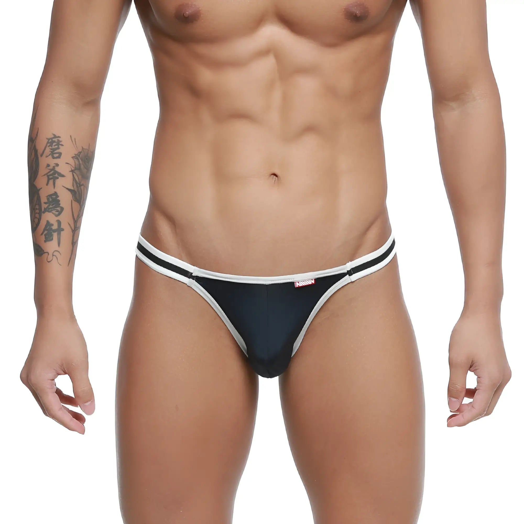 Black and white thong with sleek minimalist design from metromalewear link bikini dark blue 3605-28 collection