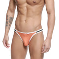 Orange thong bikini with white and black trim by metromalewear model 3605-14 shown from back side