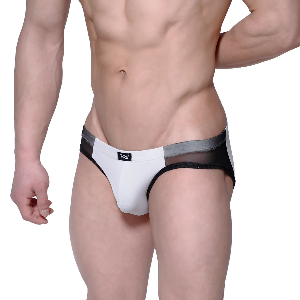 Metro male wear lobo hip brief gray 5303-10 with white and black mesh-trimmed sleek modern design briefs