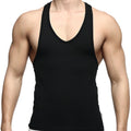 Black sleeveless tank top with deep v-neckline and ribbed trim MetroMaleWear logo tank top 3127-30
