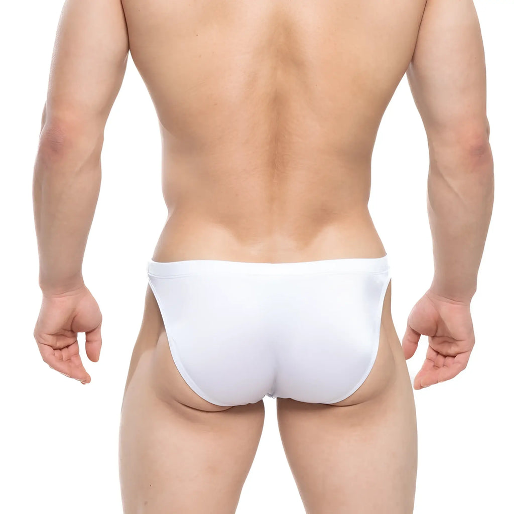White metroMalewear lollipop swim bikini 4987-00 form-fitting swim trunks with smooth seamless design front view