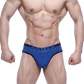 MetroMalewear loreto g-string briefs in royal blue with black trim and branded waistband for comfortable support