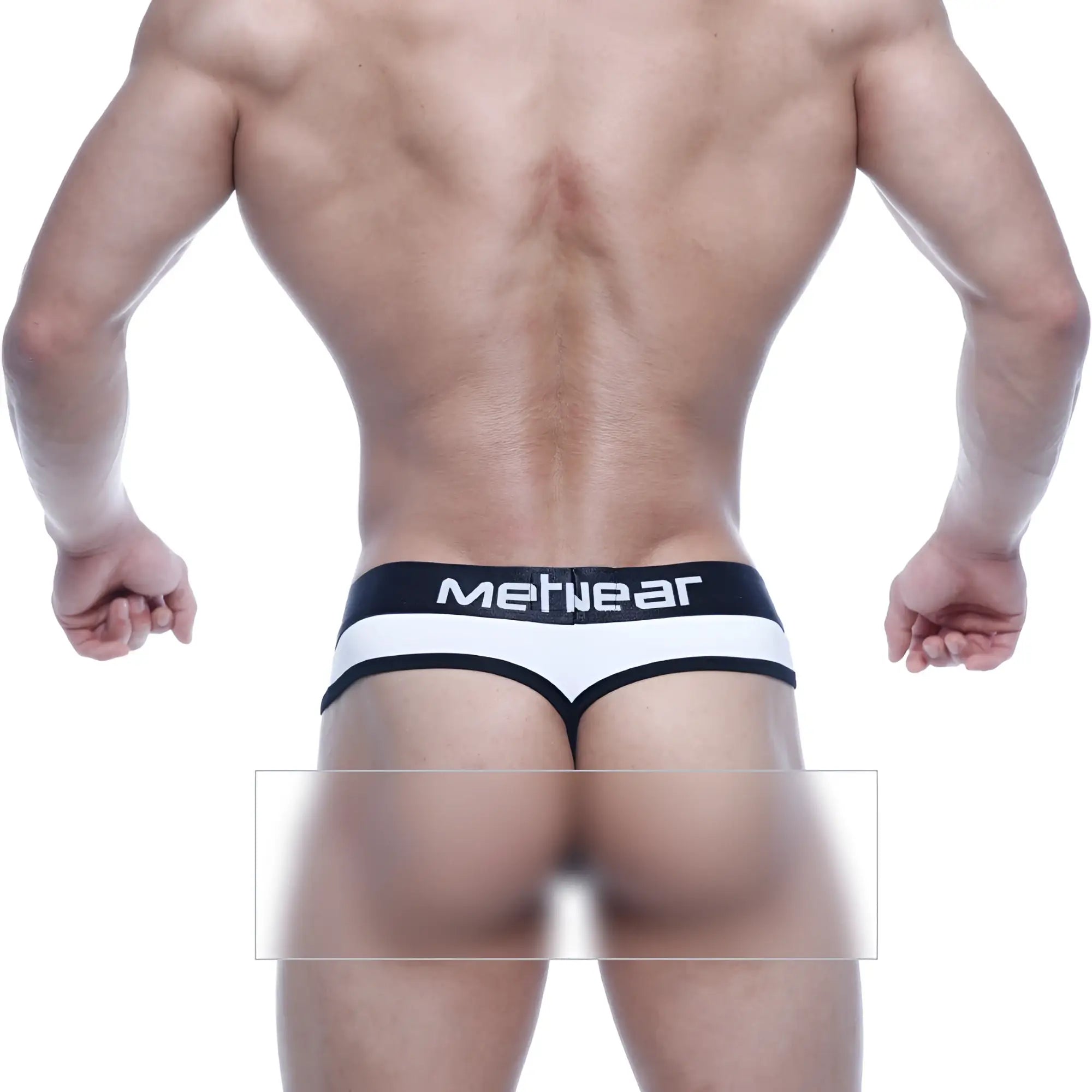 Metro MaleWear Loreto G-string white 2722-00 men’s black and white thong with mefnear branded waistband front view