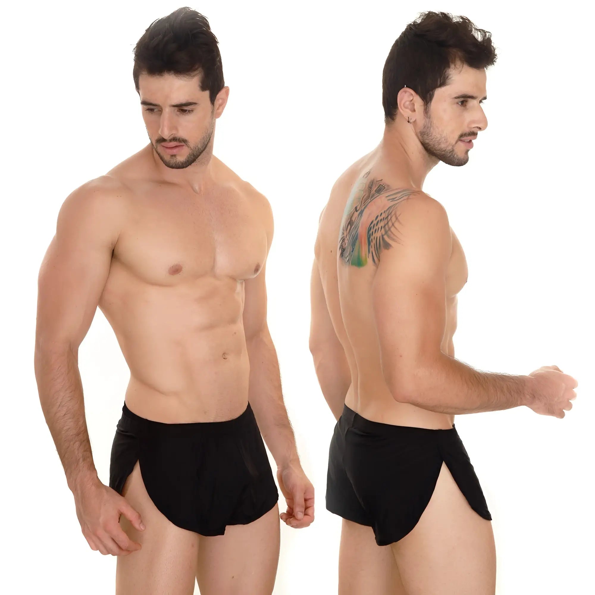 Black athletic lounge split boxer shorts with side slit design by metromalewear in breathable fabric
