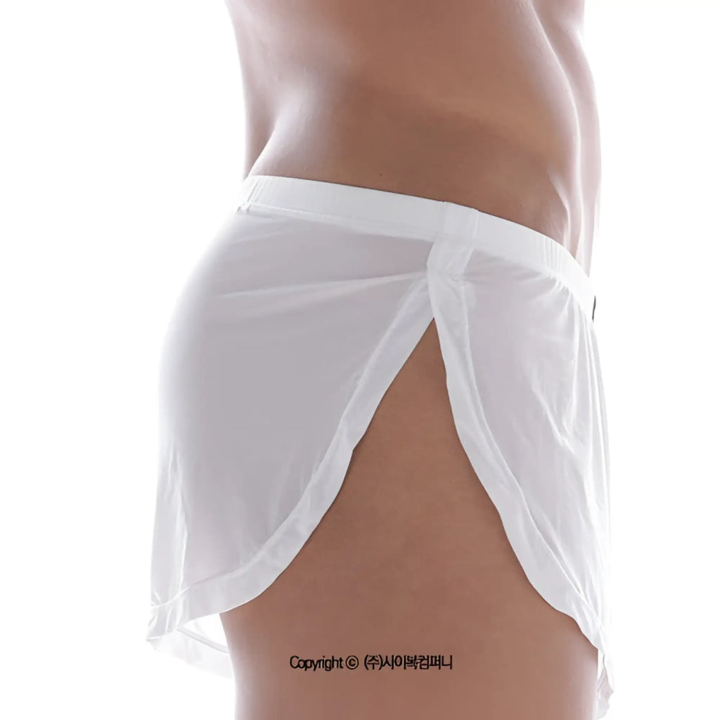MetroMaleWear lounge split boxer white 2008-00 white sheer mesh briefs with smooth elastic waistband front view