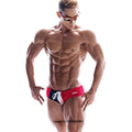 MetroMaleWear lowrise swim brief in red navy blue and white with a drawstring waistband for comfortable fit