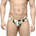 MetroMaleWear lujo bikini black swim trunks with bold gold chain pattern in black and white for stylish beachwear