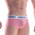 Pink mens briefs with white elastic waistband and gray metro malewear logo metro malewear lux short boxer 2026-52