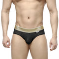 MetroMaleWear luxury hip brief black 5003-05 black mesh briefs with a shimmering gold waistband for stylish comfort