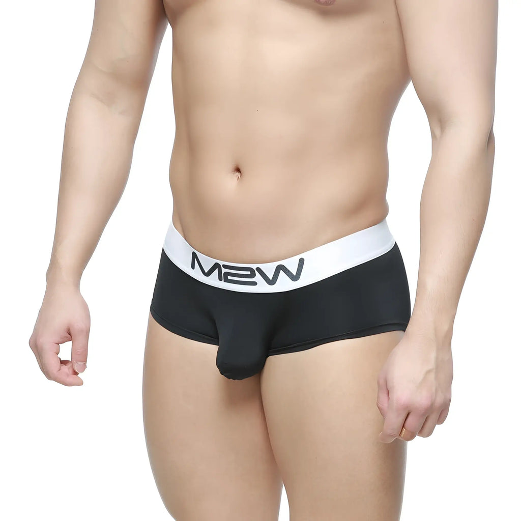 Black m2w men’s briefs with white waistband and MetroMaleWear logo in boxer style metroManeWear M2W MAX boxer oscuridad 3013-22