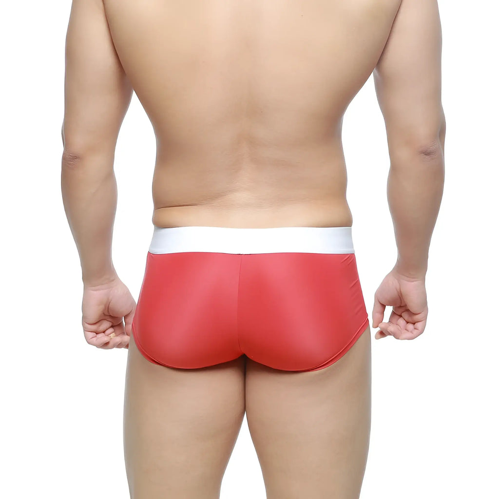 Metro male wear m2w max boxer red 3013-12 red glossy briefs with white waistband for comfortable daily wear