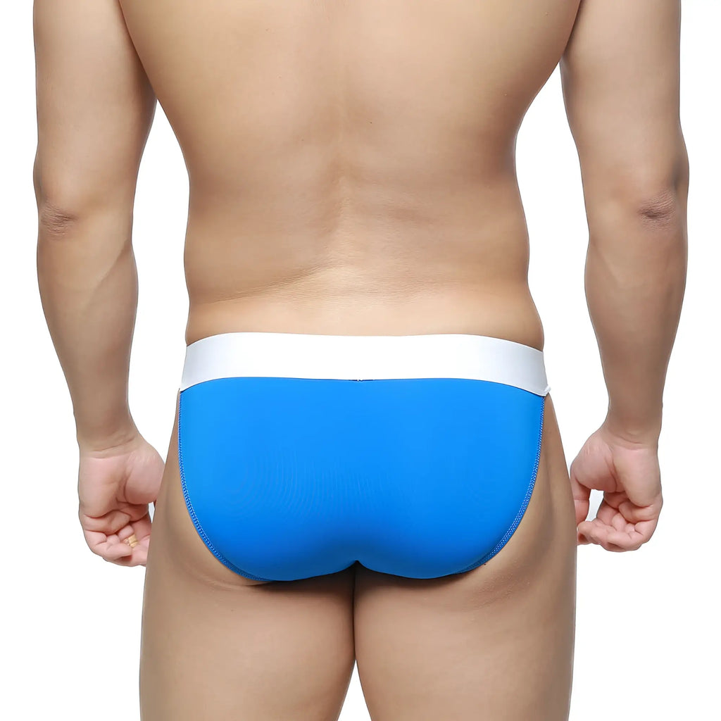 Bright blue briefs with white waistband metro male wear m2w pocket bikini azul 3105-18 front view