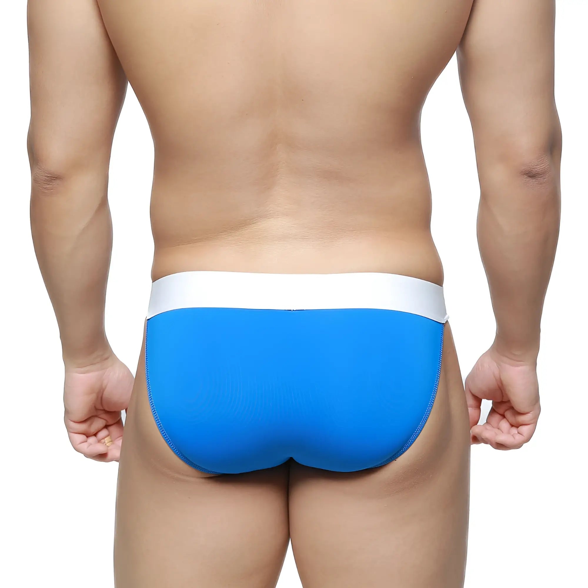 Bright blue briefs with white waistband metro male wear m2w pocket bikini azul 3105-18 front view