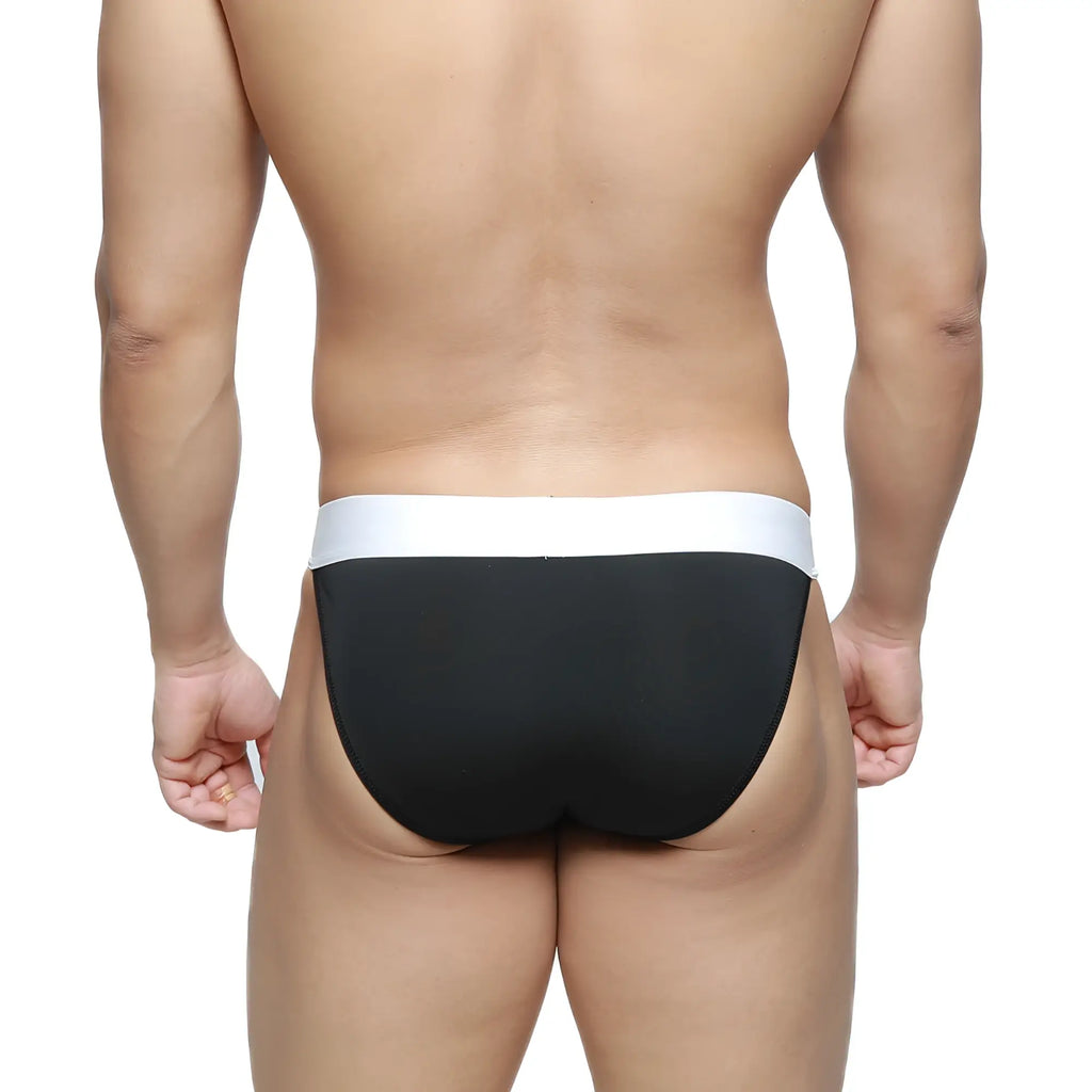 Black briefs with a white waistband metroMalewear M2W pocket bikini oscuridad 3105-22 front view