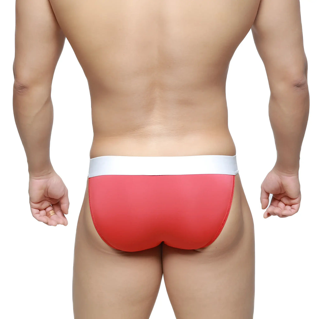 MetroMaleWear M2W Pocket Bikini red athletic briefs with smooth form-fitting design in red and white colors