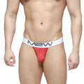 Red m2w pocket thong with white waistband and black lettering from MetroMaleWear designed for comfort and style