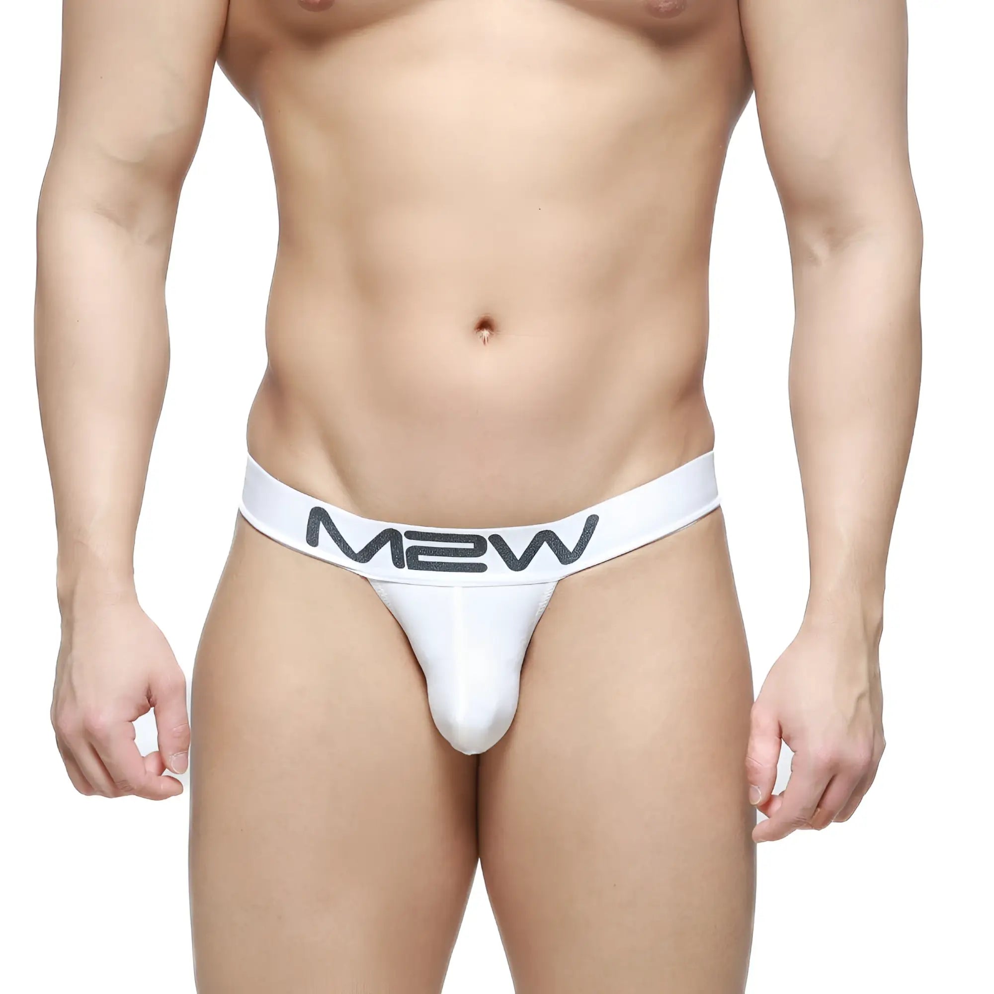 White metroMalewear m2w pocket thong with gray logo waistband designed for comfort and style in 3202-01 model