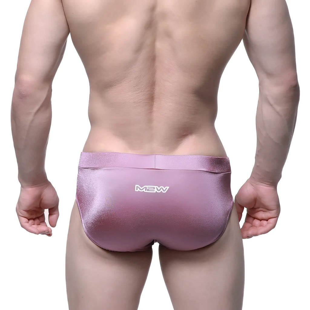 Pink metallic metro malewear madrid swim briefs with gradient finish and white mew logo on waistband dustypink 497302