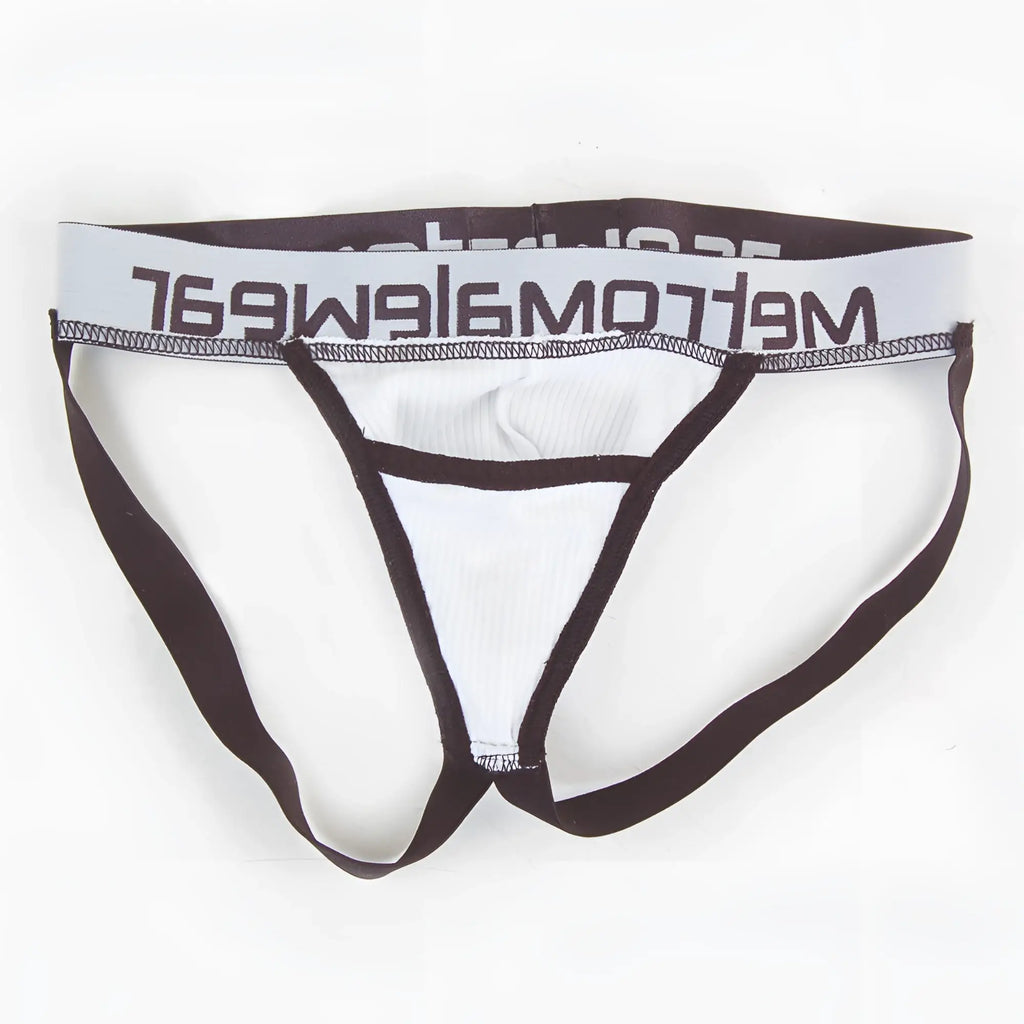 White and black ribbed men’s briefs with meltomg waistband from metromalewear magic jock strap white 2911-00