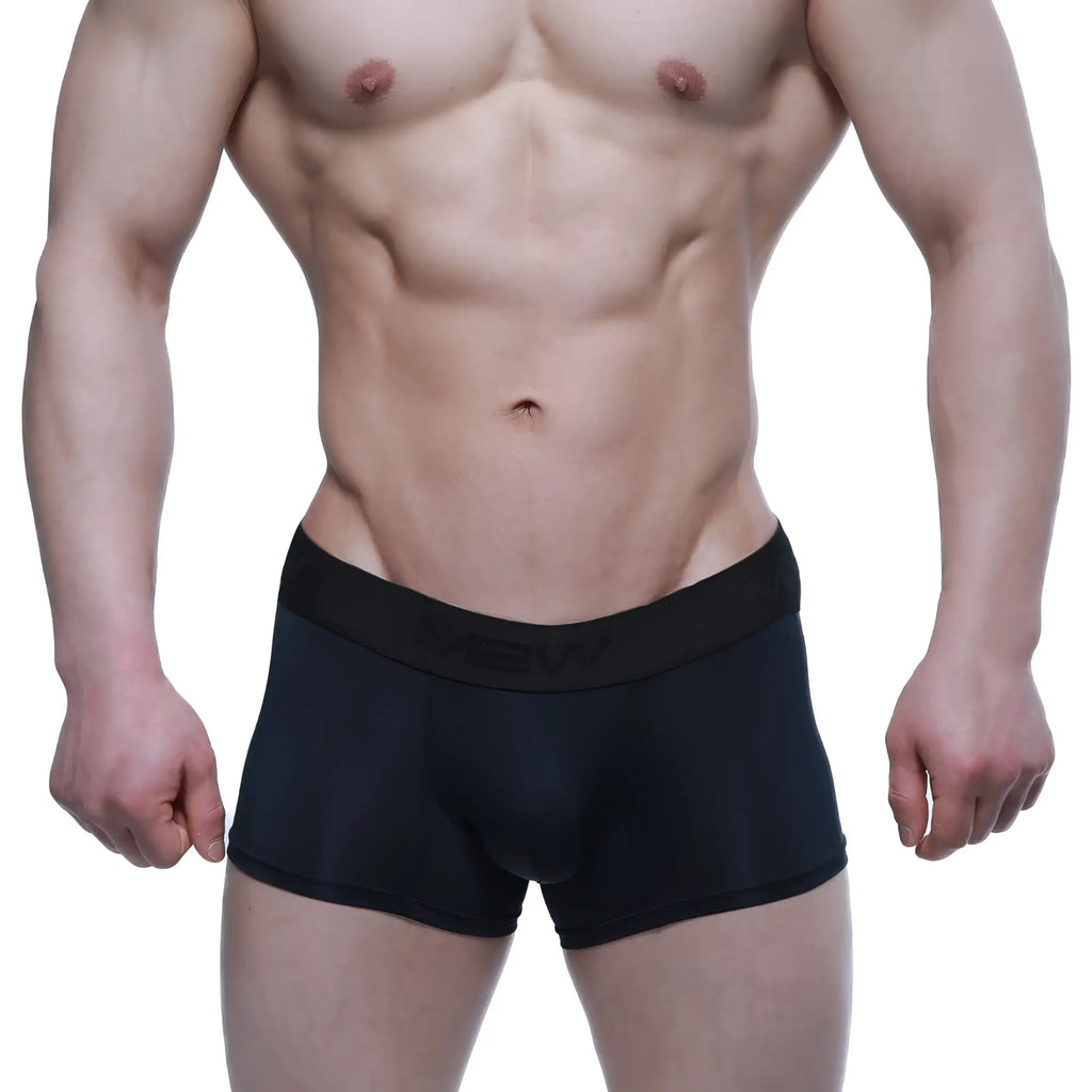 Black metroMaleWear maintenant boxer briefs with black elastic waistband and subtle nevv branding for men