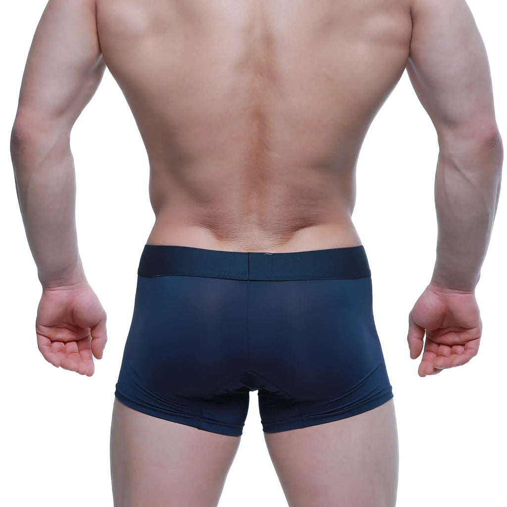 Navy blue athletic boxer briefs with solid waistband from metromalewear designed for comfort and support