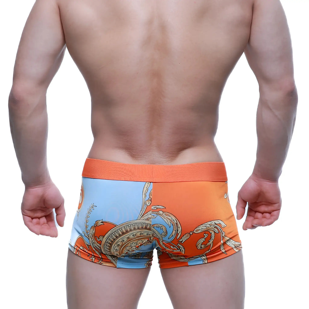 MetroMaleWear Maintenant boxer brief orange 2122-68 features orange and light blue paisley patterned fabric