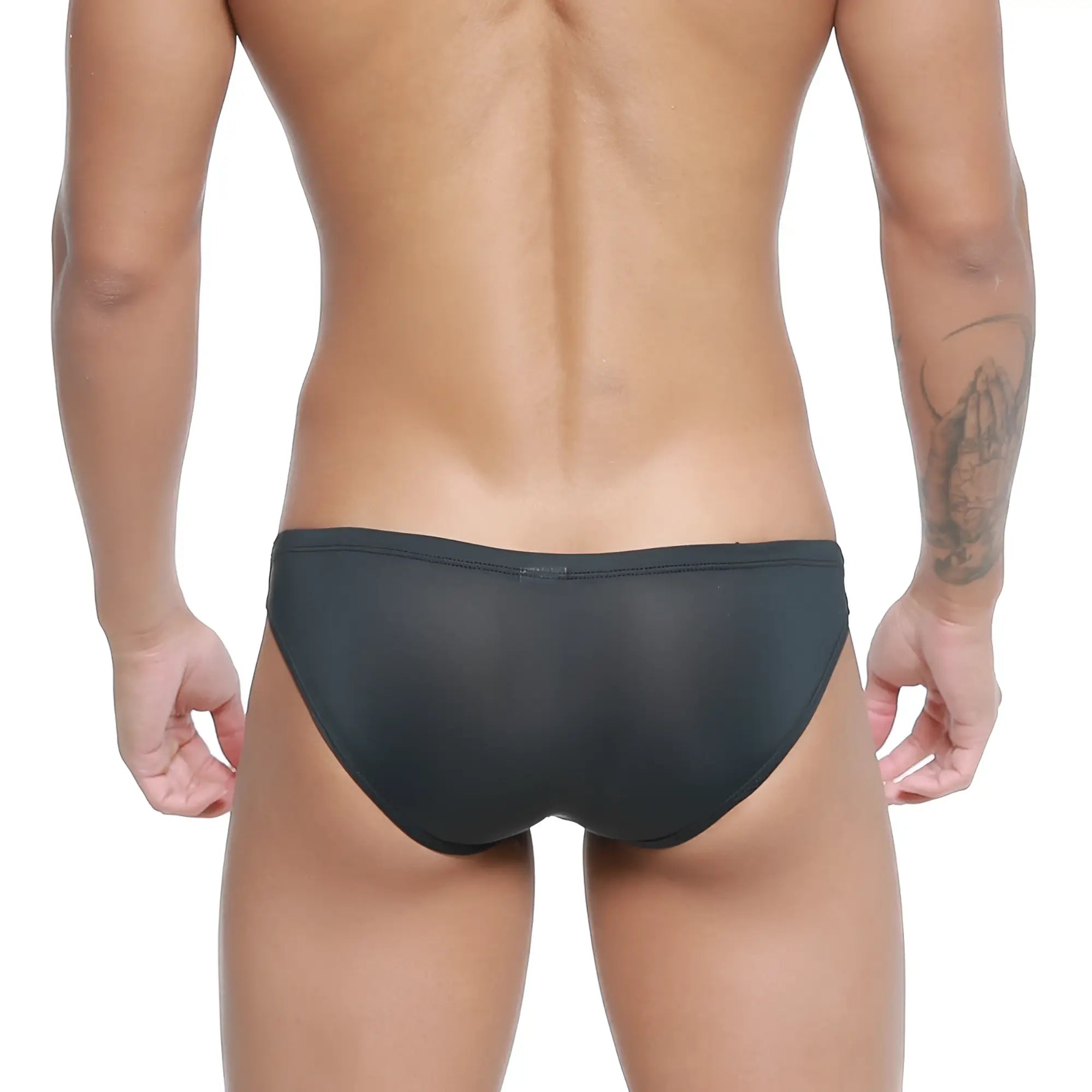 MetroMaleWear Malon bikini black sheer mesh briefs showing front design with breathable lightweight fabric