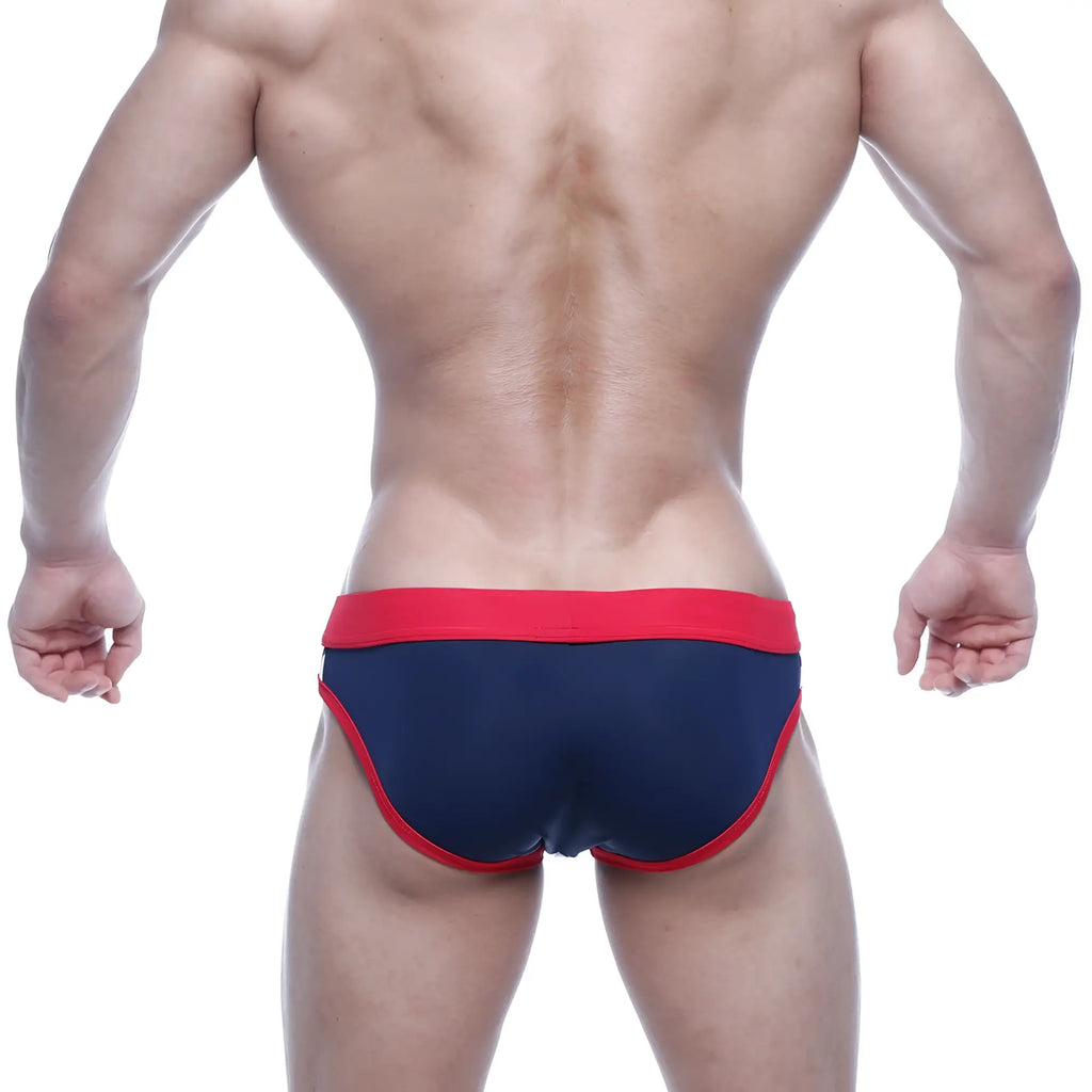 MetroMaleWear marine blue swim bikini 4920-40 athletic briefs with snug fit and elastic waistband in navy blue and red