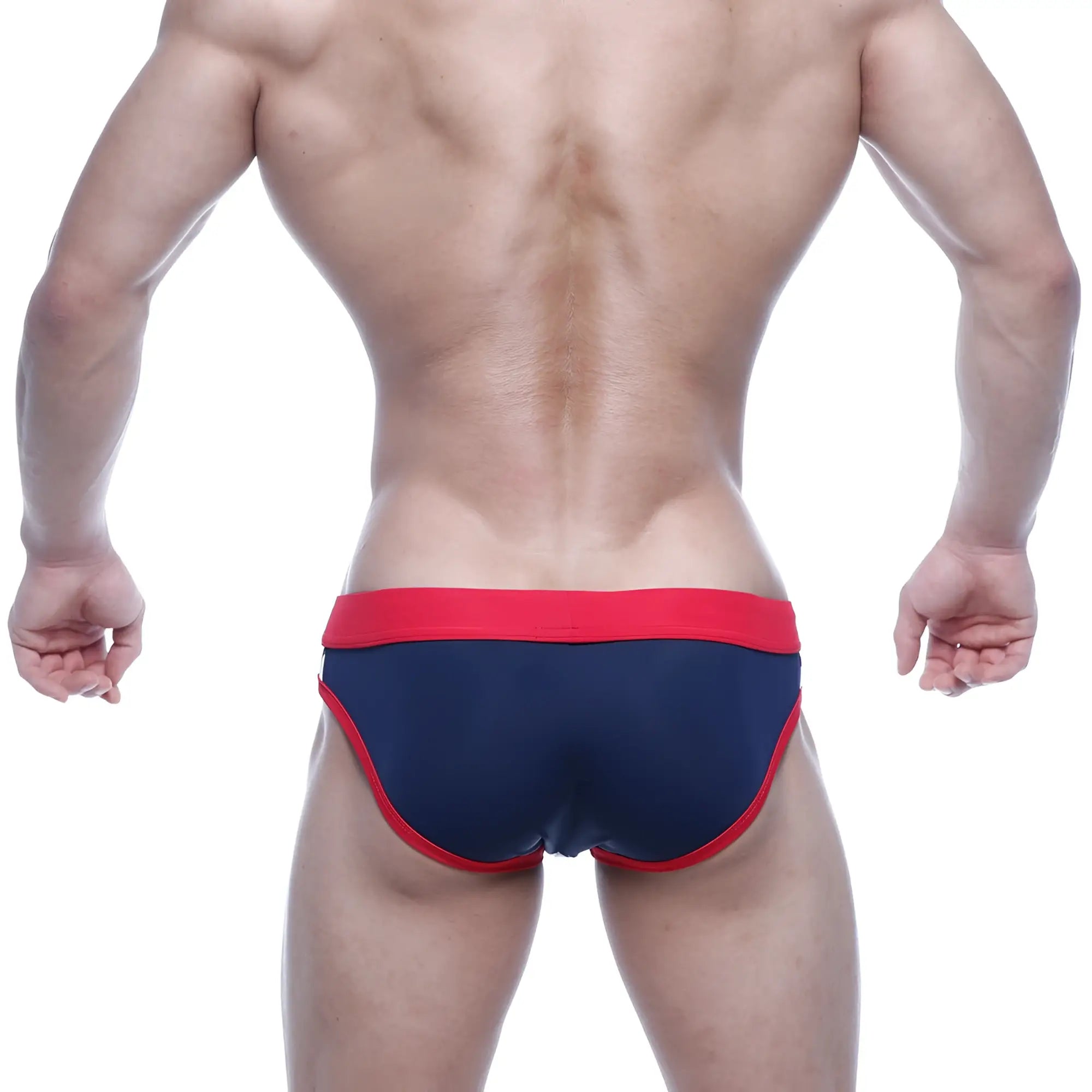 MetroMaleWear marine blue swim bikini 4920-40 athletic briefs with snug fit and elastic waistband in navy blue and red