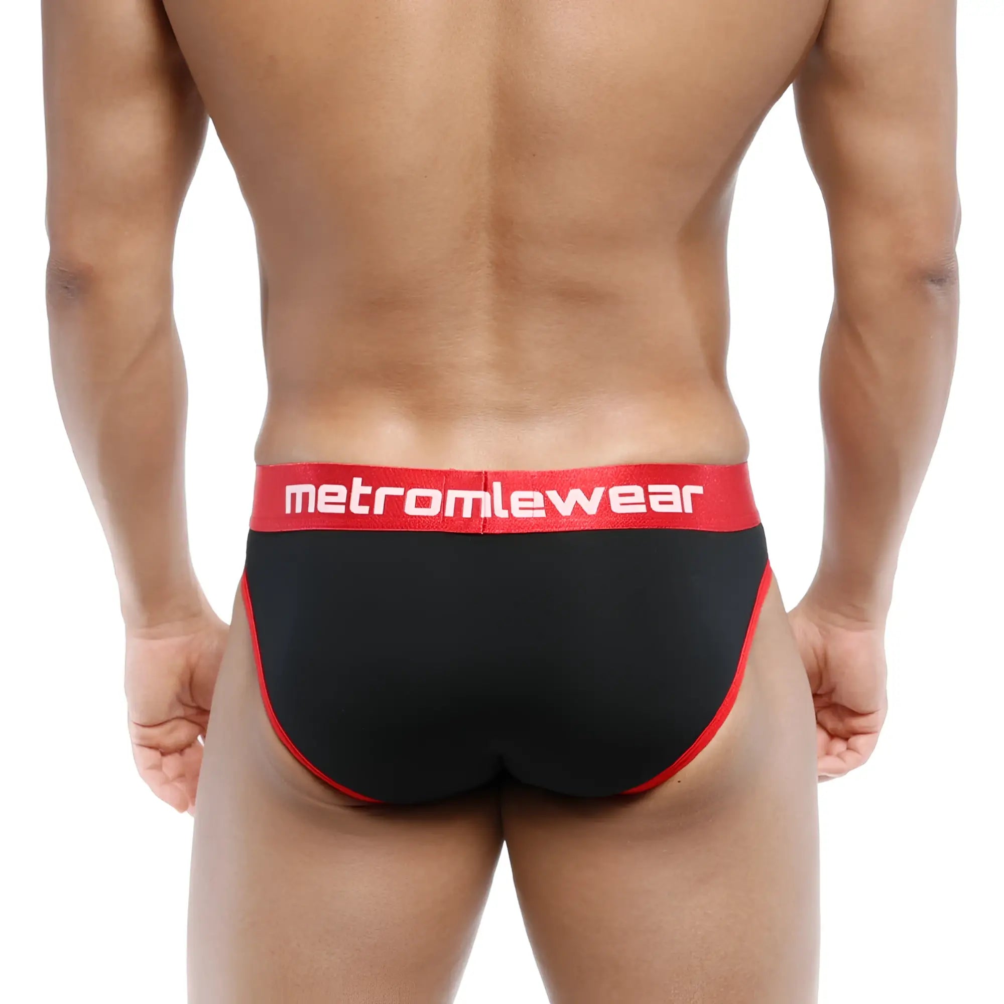 Metro malewear martini brief black 3103-20 black briefs with red trim and red waistband with metro malewear logo