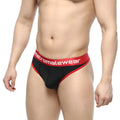 MetroMaleWear Martini thong briefs in black and red with a bold contrasting waistband for stylish comfort