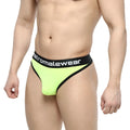 MetroMaleWear Martini thong neon green with black trim and branded waistband in bright neon green color