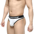 White mens briefs with black trim and branded waistband from metromalewear martini thong 2112-00
