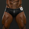 Black leather briefs with sleek form-fitting design and central seam from MetroMaleWear Masculino swim bikini 4922-32