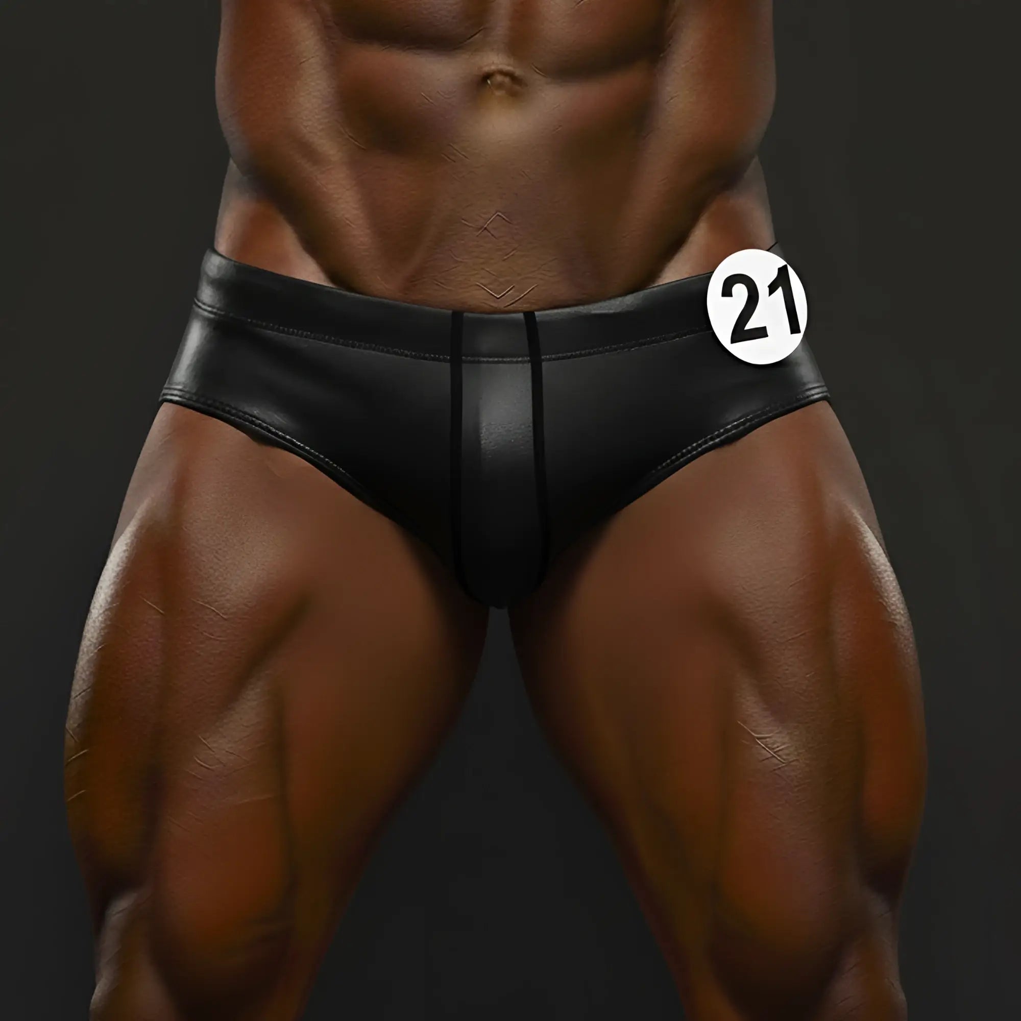 Black leather briefs with sleek form-fitting design and central seam from MetroMaleWear Masculino swim bikini 4922-32