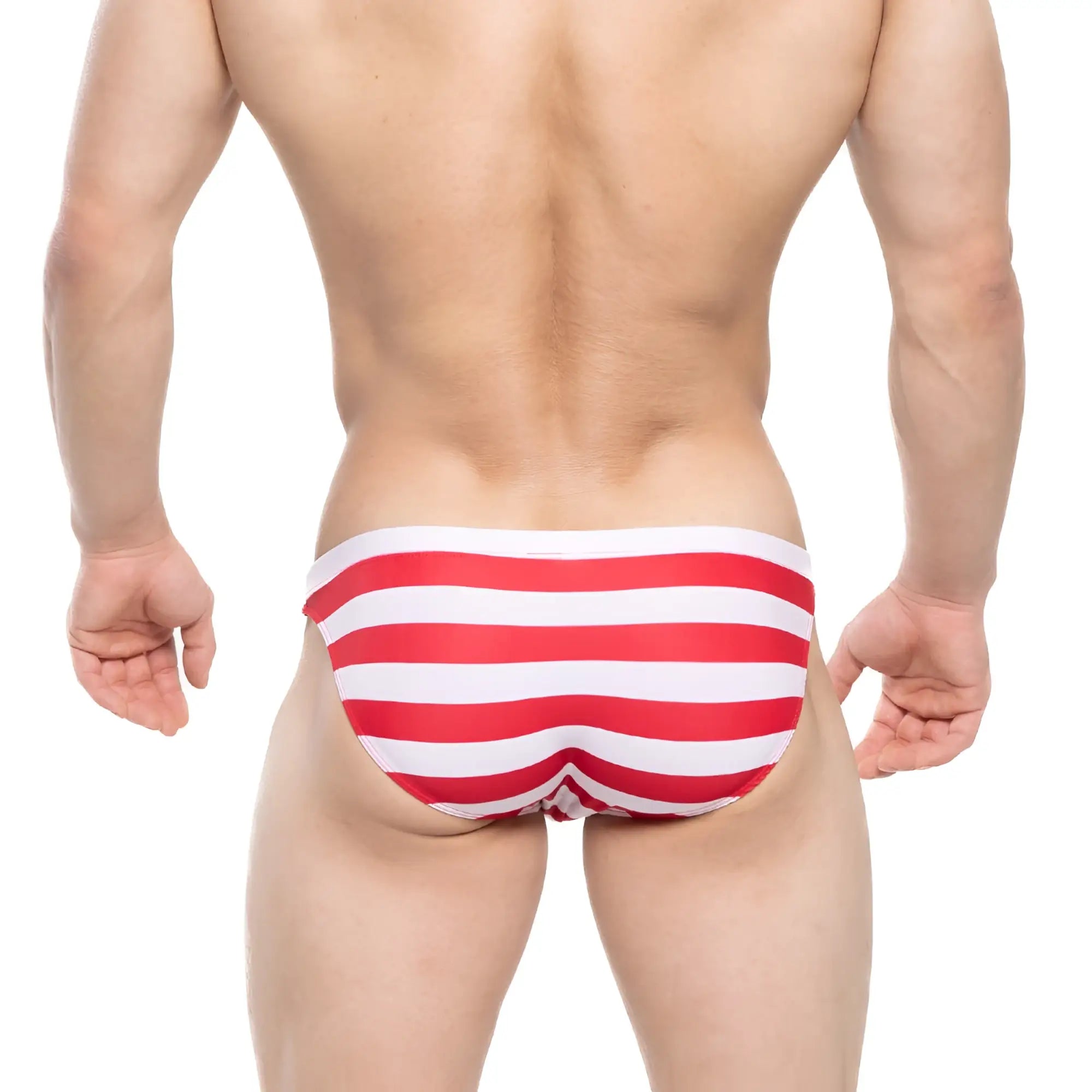 MetroMaleWear Maverick swim bikini 4937-36 red and white striped swim trunks ideal for beachwear