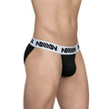 MetroMaleWear max bikini black briefs with white elastic waistband bold black lettering and mesh front panel