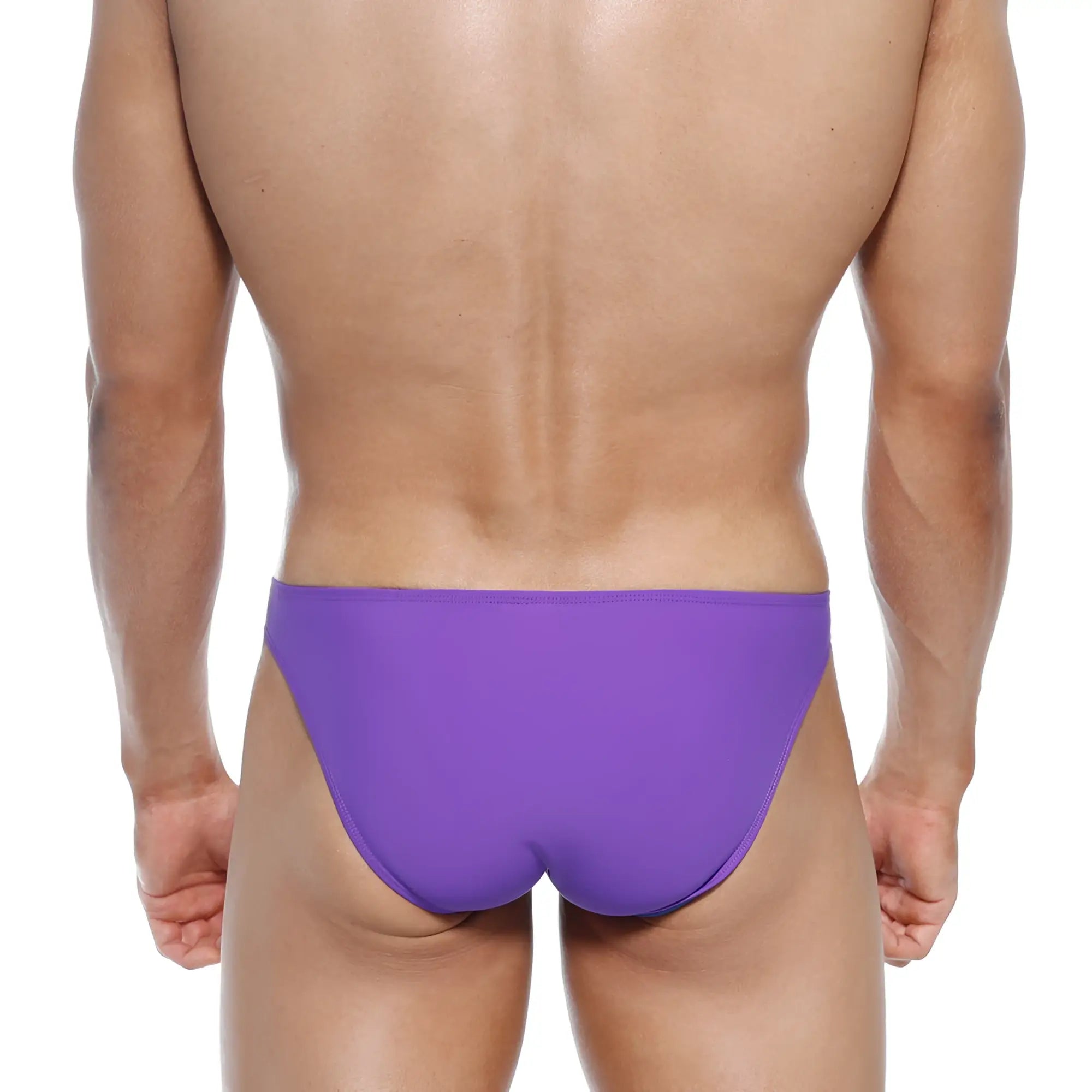 Purple metroMalewear max bulge bikini swim trunks with smooth form-fitting design for comfortable wear