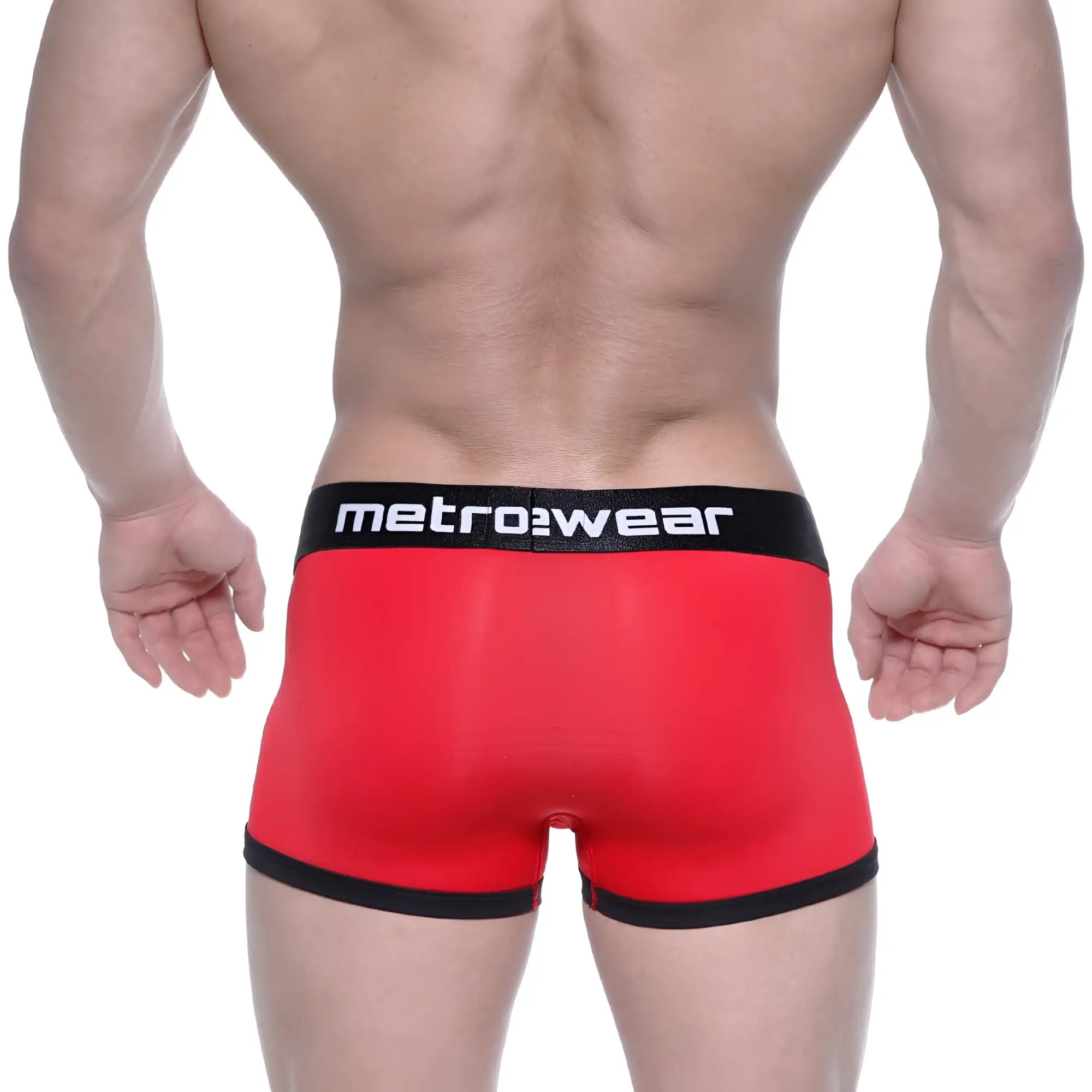 MetroMaleWear max bulge boxer briefs in red with black trim and waistband designed for metro style comfort and support