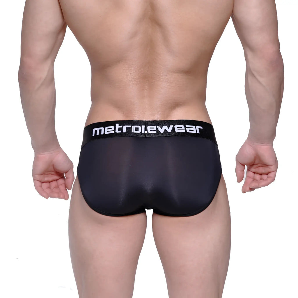 Black metrowear max bulge brief 1503-20 with sleek form-fitting design and subtle sheen for comfortable support