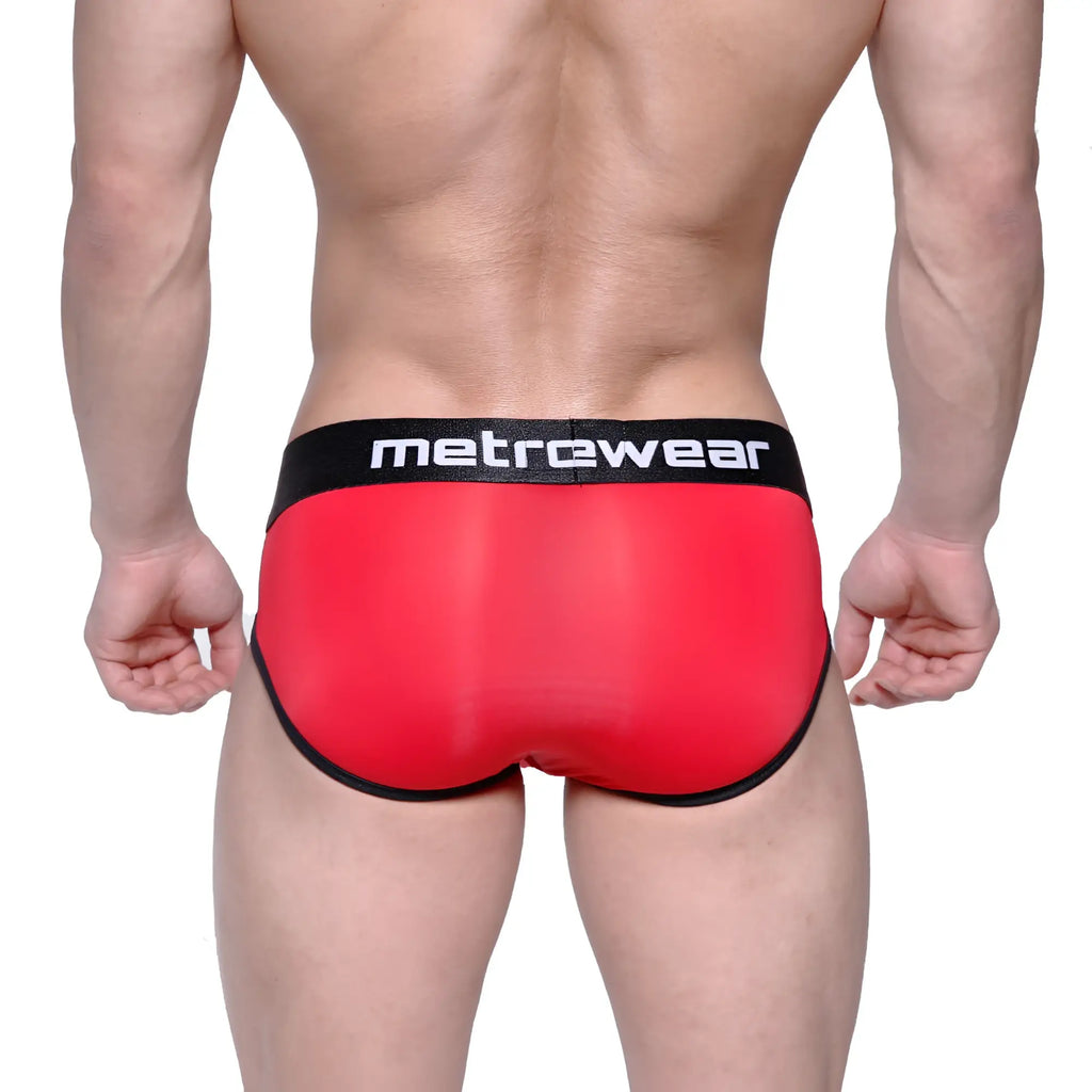 Red metromalewear max bulge brief 1503-12 with black trim and waistband for enhanced comfort and support