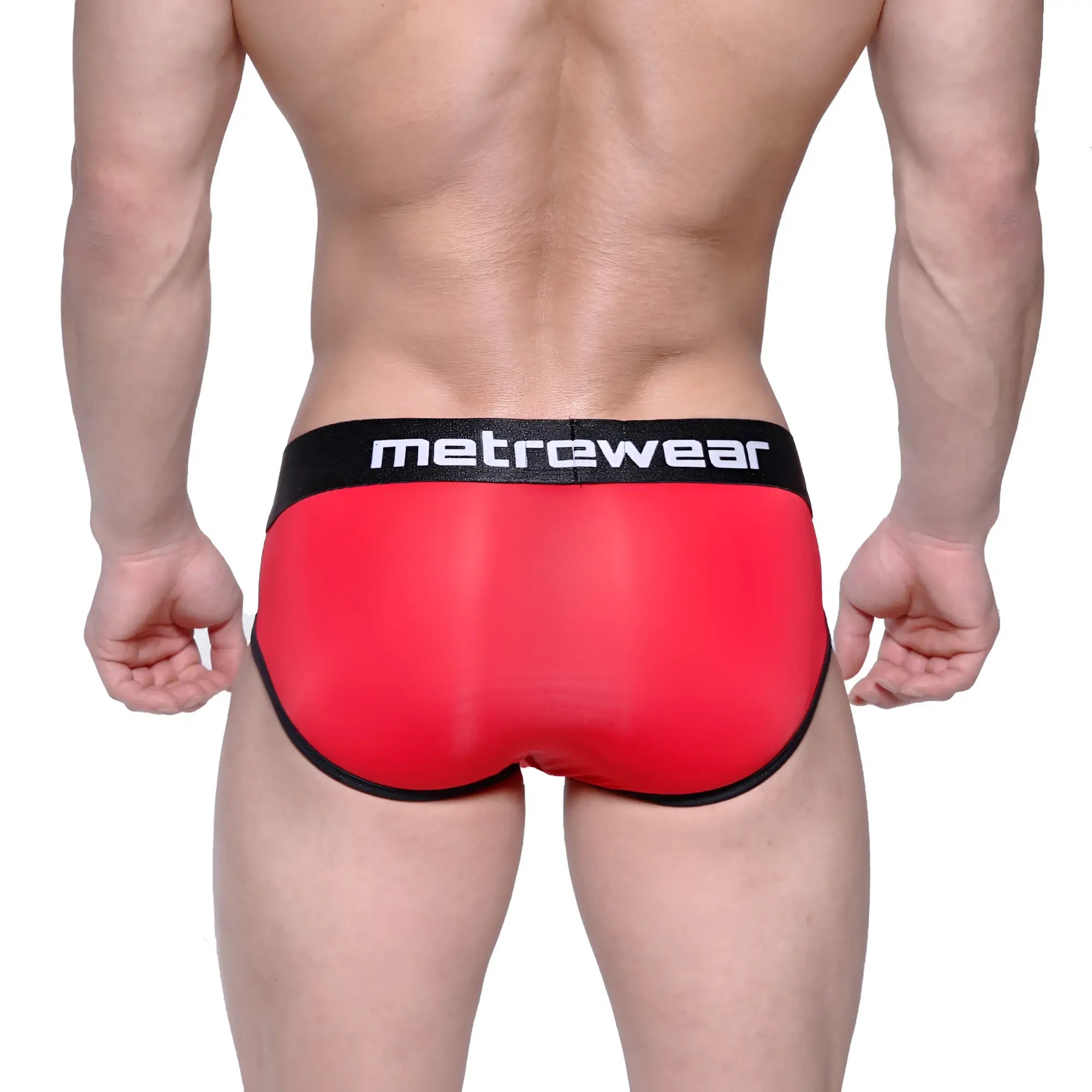 Red metromalewear max bulge brief 1503-12 with black trim and waistband for enhanced comfort and support