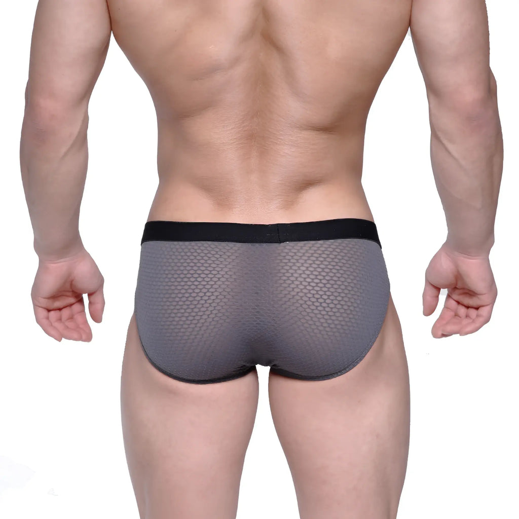 Metro male wear max hip brief gray mesh briefs with black elastic waistband breathable mesh fabric
