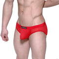 MetroMaleWear max hip brief red mesh 3003-73 featuring red mesh fabric and a black waistband brand label