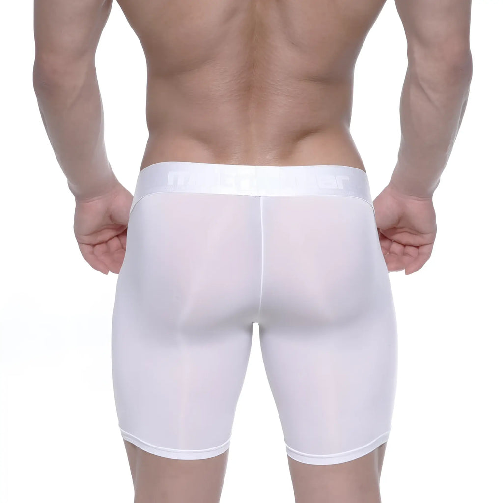 MetroMaleWear Max Long boxer white 2035-00 men’s sheer white mesh boxer briefs with solid white waistband
