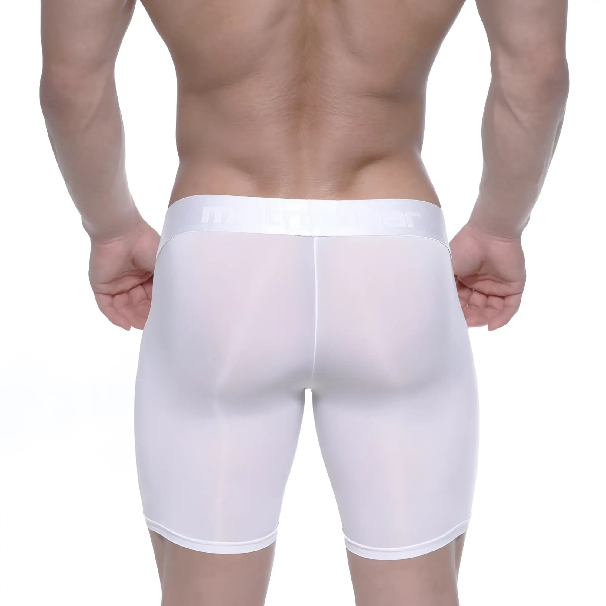 MetroMaleWear Max Long boxer white 2035-00 men’s sheer white mesh boxer briefs with solid white waistband