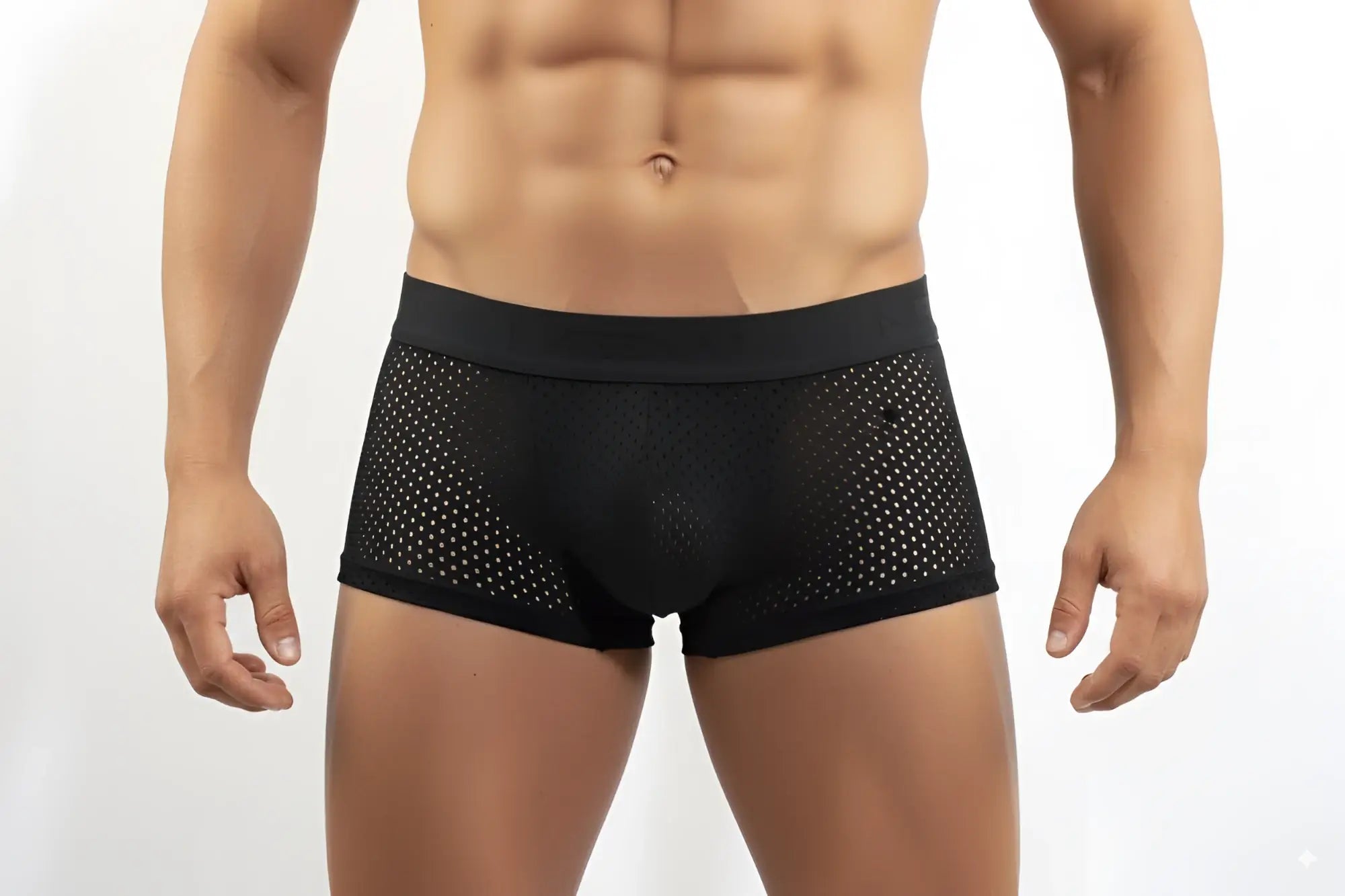 MetroMalewear max mesh boxer black 3013-75 men’s black mesh boxer briefs with solid waistband front view