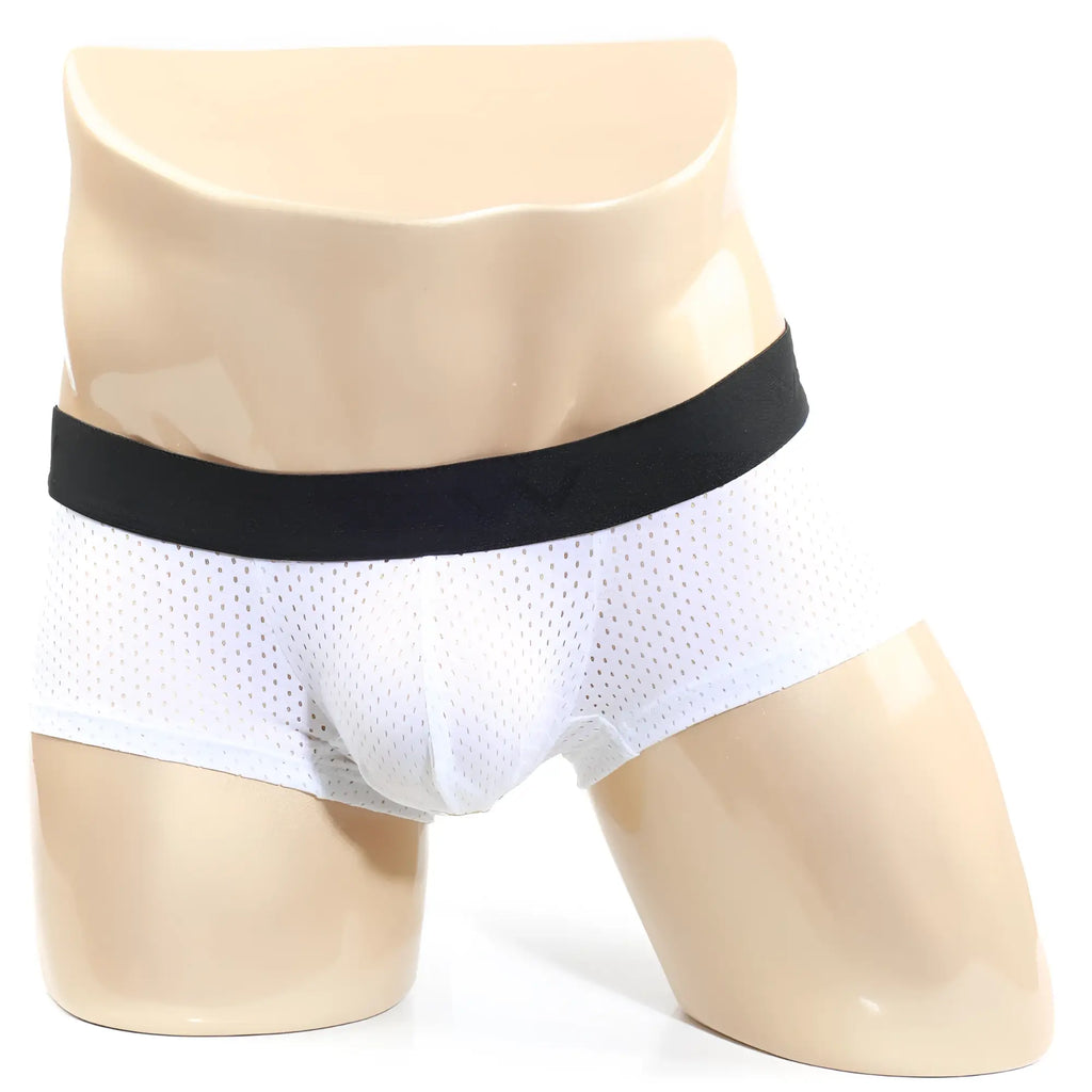 MetroMalewear max mesh boxer white 3013-74 white mesh briefs with black elastic waistband front view