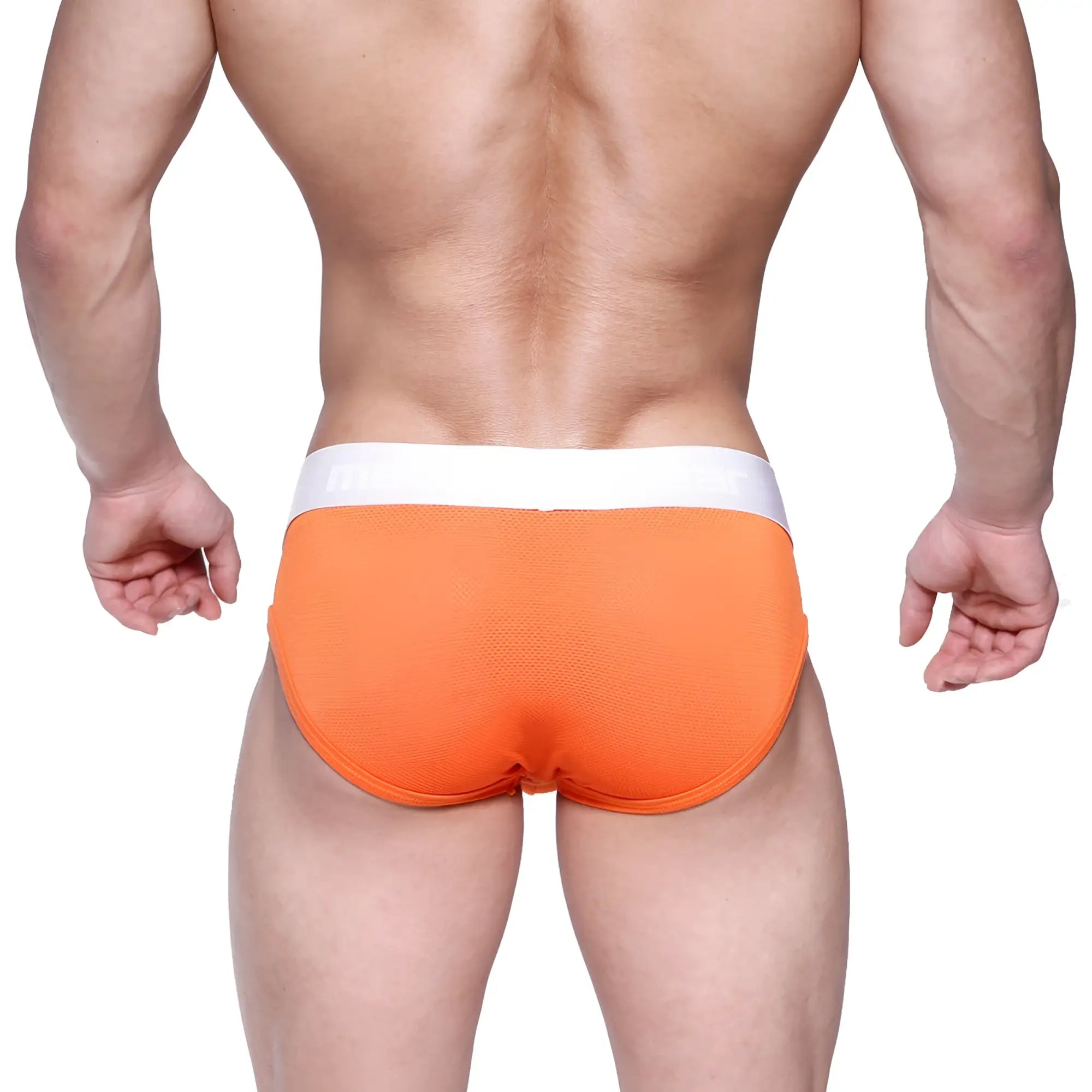 Bright orange mesh briefs with white waistband metro male wear max mesh hip brief in orange 2103-24